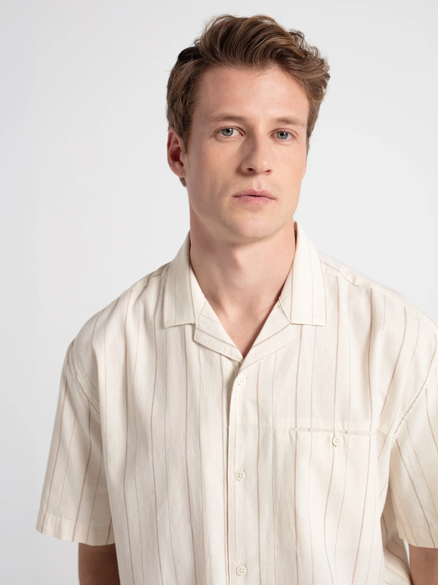 Camisa lino manga corta rayas - Image 2
